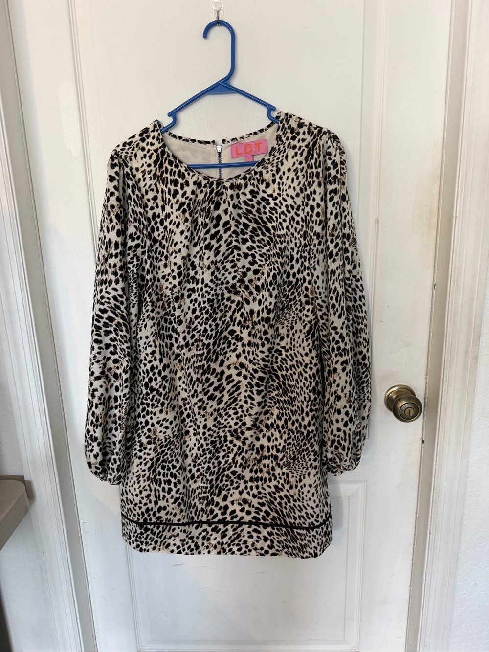 LDT Women's Beige and Black Leopard Print Casual Dress
